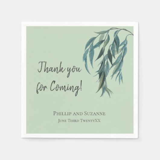 セージグリーンウィローブランチ植物学結婚のテーマ スタンダードカクテルナプキン (正面)
