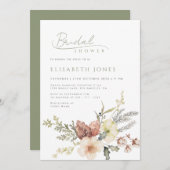 セージグリーンウィンタークリスマスフローラブライダルシャワー 招待状 (正面/裏面)