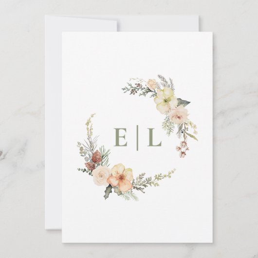 セージグリーンウィンターパインフローラ結婚クリスマス 招待状 (裏面)