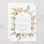 セージグリーンウィンターパインフローラ結婚クリスマス 招待状 (正面/裏面)