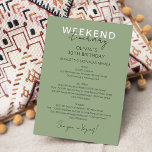 セージグリーンウィークエンド誕生日旅程招待状 招待状<br><div class="desc">Sage Green モダン Clitude Weekendスケジュール。デザインはエレガントスタイル文字レイアウトを備えている。詳細な変更を行うには、[このテンプレートクリックをパーソナライズすカスタマイズる]のオプションを選択してください。</div>