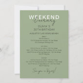 セージグリーンウィークエンド誕生日旅程招待状 招待状 (正面)