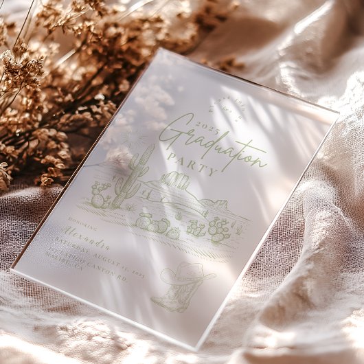 セージグリーンウェスタン女性のカーボーイ卒業パーティー アクリル招待状