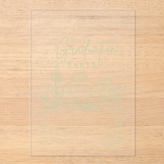 セージグリーンウェスタン女性のカーボーイ卒業パーティー アクリル招待状 (正面)