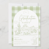 セージグリーンウェスタン女性のカーボーイ卒業パーティー 招待状 (正面)