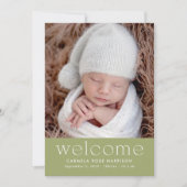 セージグリーンウェルカムベビーフォト誕生 案内状 (正面)