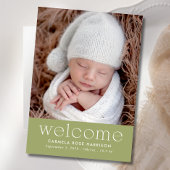 セージグリーンウェルカムベビーフォト誕生 案内状