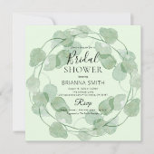 セージグリーンウォーターカラーグリーナリーブライダルシャワー 招待状 (正面)