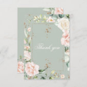 セージグリーンウォーターカラーフローラキンセアニラ サンキューカード (正面/裏面)