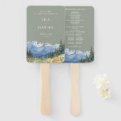 セージグリーンウォーターカラーマウンテン結婚式 プログラム ハンドファン (正面&裏面)