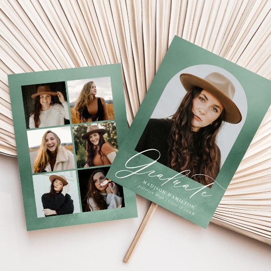 セージグリーンウォーター色アーチ7写真卒業 案内状