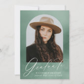 セージグリーンウォーター色アーチ7写真卒業 案内状 (正面)