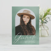 セージグリーンウォーター色アーチ7写真卒業 案内状 (スタンド正面)
