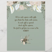 セージグリーンウォーター色ブライダルシャワービンゴ チラシ (裏面)