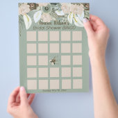 セージグリーンウォーター色ブライダルシャワービンゴ チラシ (手)
