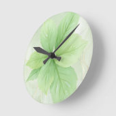 セージグリーンウォーター色ボタニカルミニマリストボホ ラウンド壁時計 (傾斜)