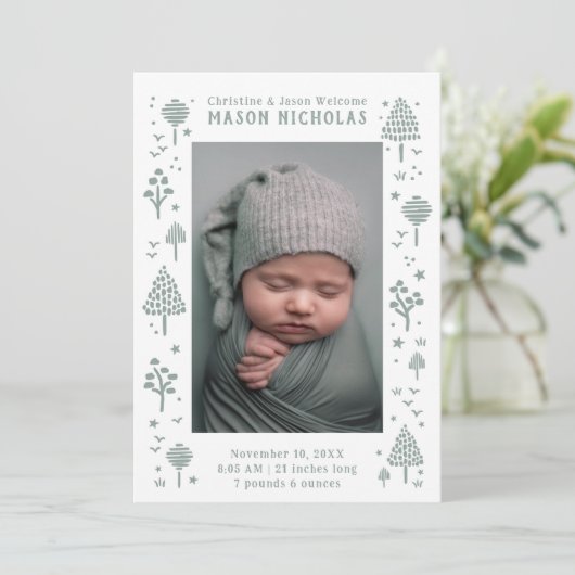 セージグリーンウッドランズフォト誕生 案内状 (スタンド正面)