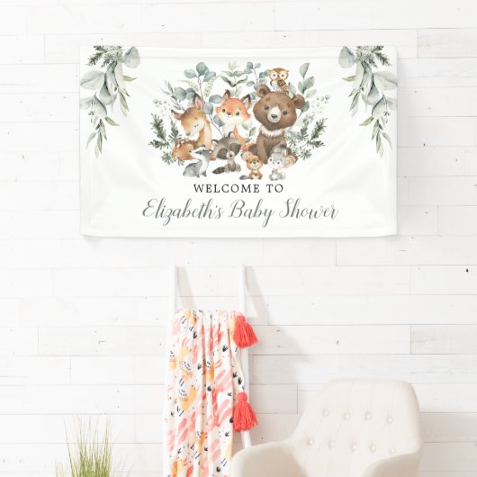 セージグリーンウッドランドフォレストアニマルズベビー歓迎 横断幕 (インサイチュ)