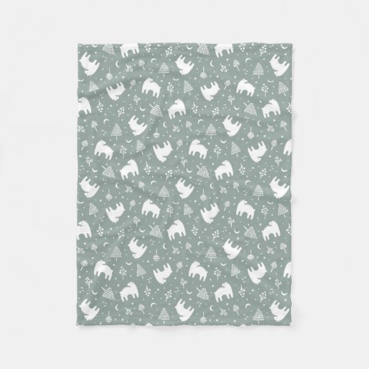 セージグリーンウッドランドベビーベア フリースブランケット (正面)