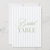 セージグリーンエレガントとブルーのブライダルテーブル番号 招待状 (裏面)