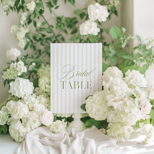 セージグリーンエレガントとブルーのブライダルテーブル番号 招待状