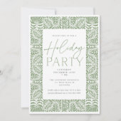 セージグリーンエレガントアーツクラフツスタイルホリデーパーティー 招待状 (正面)