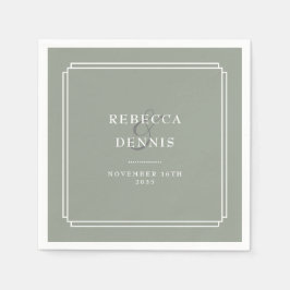 セージグリーンエレガントアールデコ結婚ズ スタンダードカクテルナプキン