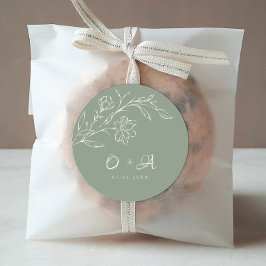 セージグリーンエレガントウェディングモノグラム封筒用シール ラウンドシール