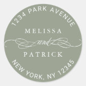 セージグリーンエレガントウェディング差出人住所 ラウンドシール (正面)