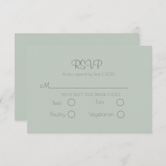 セージグリーンエレガントウェディングRSVPカード 出欠カード (正面/裏面)