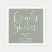 セージグリーンエレガントカップルブライダルウェディングシャワー スタンダードカクテルナプキン (正面)