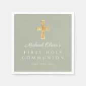 セージグリーンエレガントクロスファースト聖餐式 スタンダードカクテルナプキン (正面)