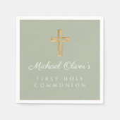 セージグリーンエレガントクロスファースト聖餐式 スタンダードカクテルナプキン (正面)