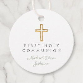 セージグリーンエレガントクロスボーイファーストコミュニオンラウンド フェイバータグ