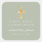 セージグリーンエレガントクロスボーイファーストコミュニオン スクエアシール (正面)