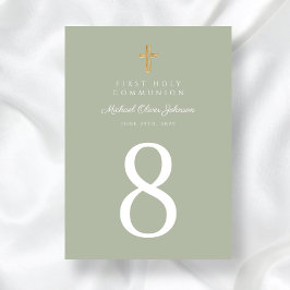 セージグリーンエレガントクロスボーイファーストコミュニオン テーブルナンバー