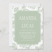 セージグリーンエレガントシノイ結婚ズリー 招待状 (正面)