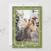 セージグリーンエレガントファミリー写真クリスマス シーズンカード (正面)