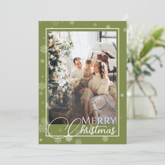 セージグリーンエレガントファミリー写真クリスマス シーズンカード (スタンド正面)