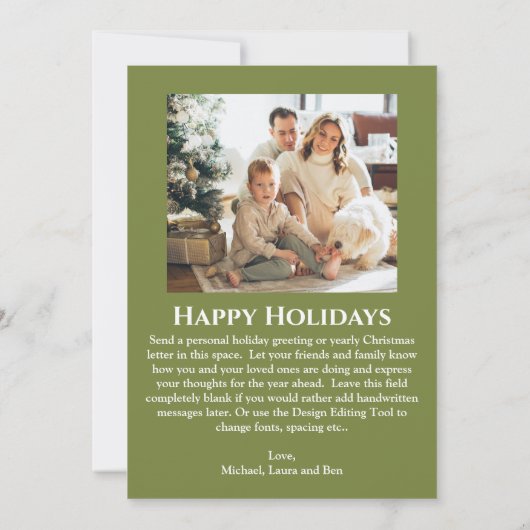 セージグリーンエレガントファミリー写真クリスマス シーズンカード (裏面)