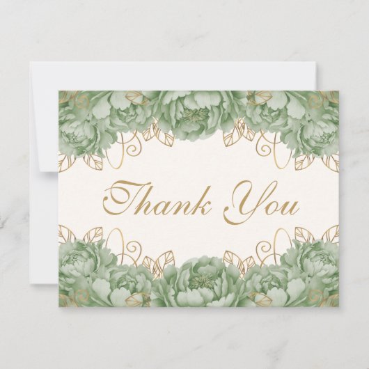 セージグリーンエレガントフローラキンセアニェラ サンキューカード (正面)