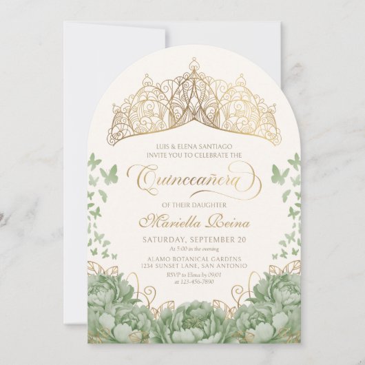 セージグリーンエレガントフローラクラウンキンセアニェラ 招待状 (正面)