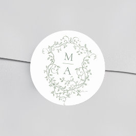 セージグリーンエレガントフローラクレストモノグラム ラウンドシール