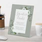 セージグリーンエレガントフローラモダンシグネチャードリンク 台座サイン (インサイチュ)