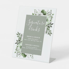 セージグリーンエレガントフローラモダンシグネチャードリンク 台座サイン