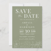 セージグリーンエレガントフローララインア結婚ート セーブザデート (正面)