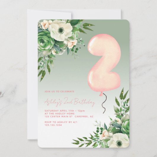 セージグリーンエレガントフローラ2回目 招待状 (正面)