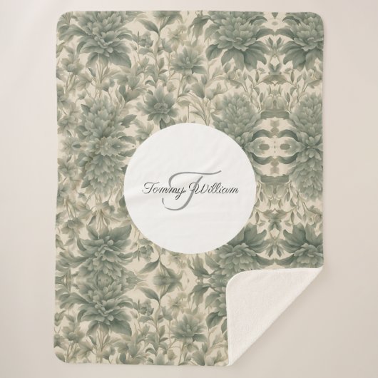 セージグリーンエレガントフローラ シェルパブランケット (正面)