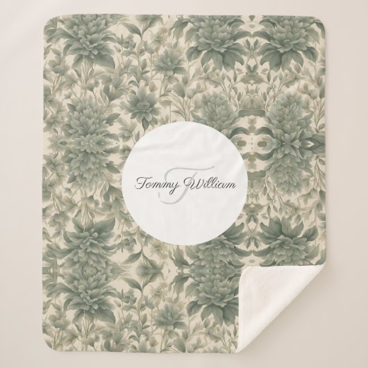 セージグリーンエレガントフローラ シェルパブランケット (正面)