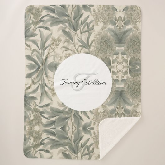 セージグリーンエレガントフローラ シェルパブランケット (正面)